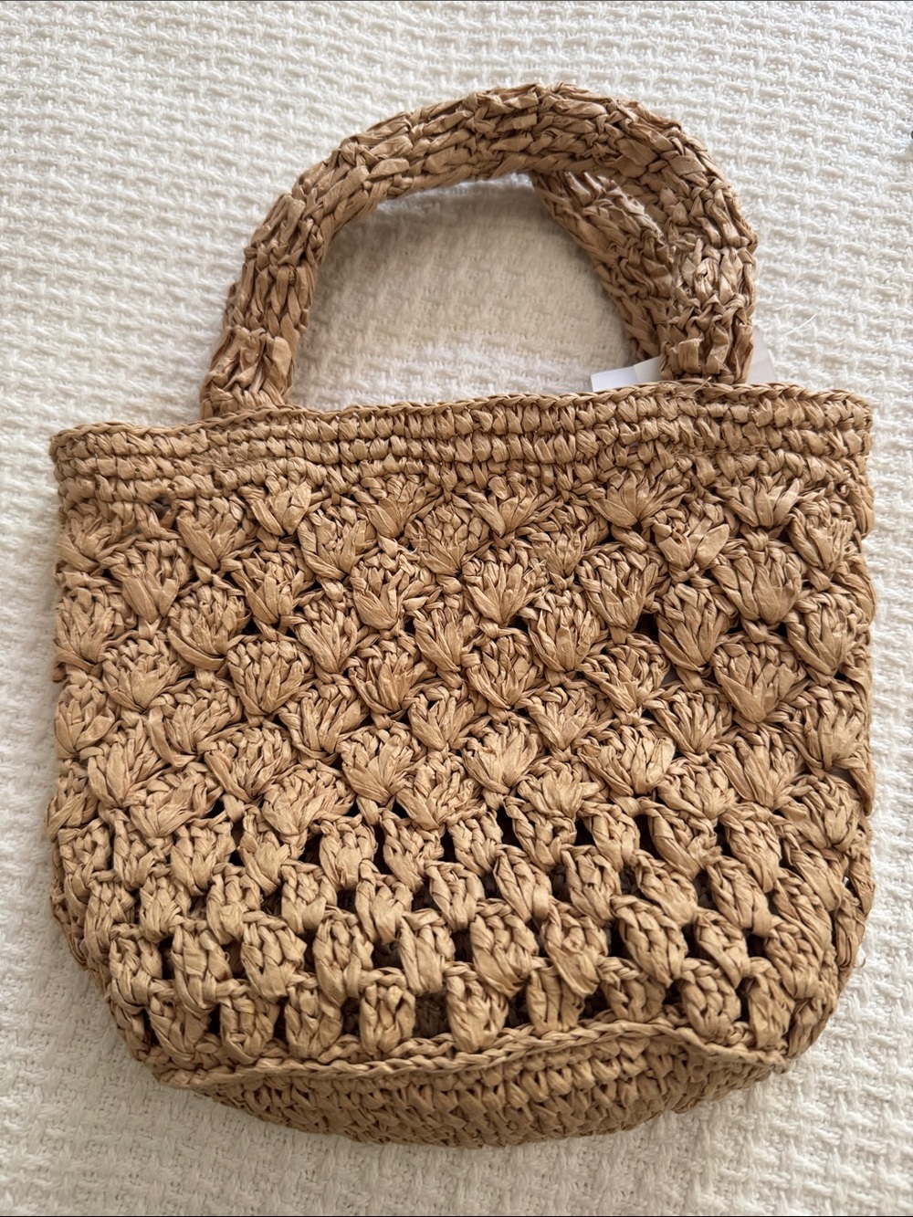 J Crew Woven Raffia Tote Bag in Natural Tan small